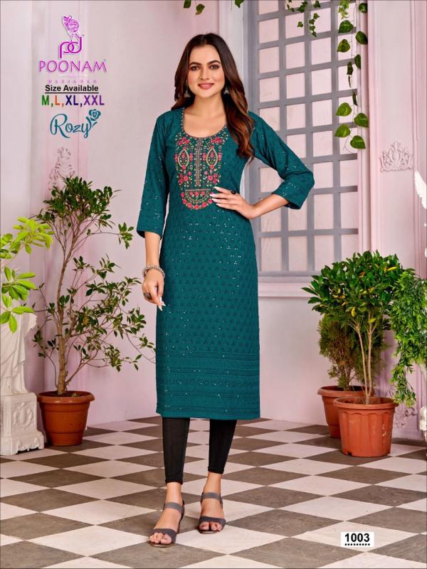 Poonam Rozy Fancy Wear Embroidery Rayon Designer Kurti Collection